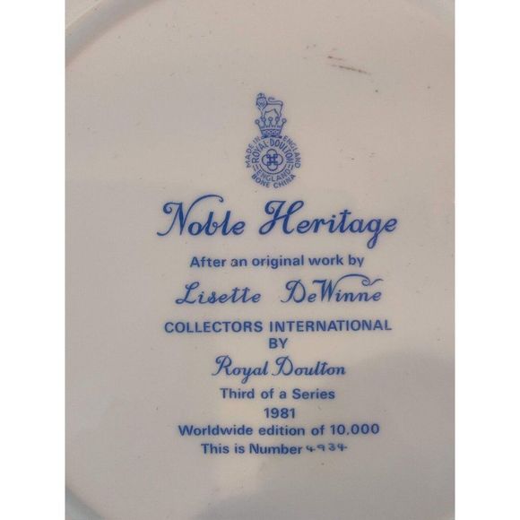COLLECTOR PLATE BY LISETTE DE WINNE ROYAL DOULTON NOBLE HERITAGE #4934 - Picture 3 of 7